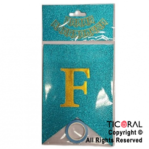 BANDERIN FELIZ CUMPLE LUJO DX TURQUESA CON GLITTER CON STAMPING x 1